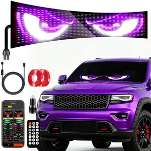 36"x7.5" Large LED Eyes for Truck Windshield Full-Screen Display Customizable Remote Waterproof Interface Big Devil Eye for Car Windshield Flexible Car Eyes Animated Remote APP Control Custom Text Pattern Animation Programmable LED Sign