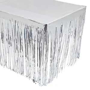 9 ft. x 29" Silver Metallic Fringe Plastic Table Skirt