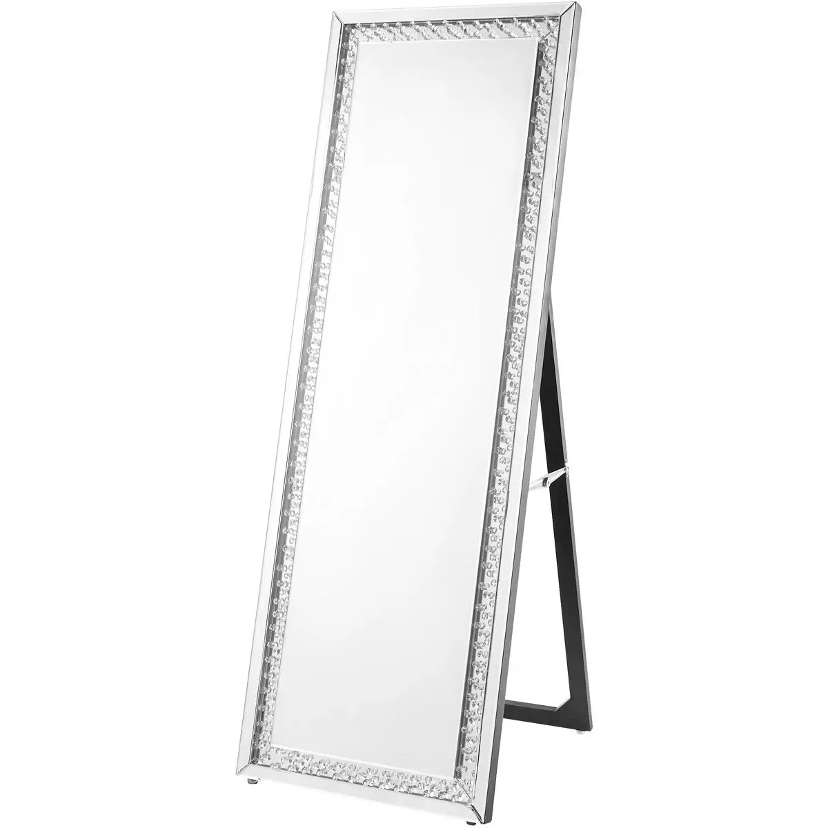 212 MAIN 63 in. Contemporary Sparkle Beveled Edge Full-Length Standing Mirror - Wooden Easel, Clear, Wall-Mounted Mirror, Decor