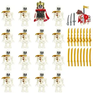 16pcs/set Cartoon Style Skull Character Mini Brick Action Figures, Customized Mini Figures Building Block Sets, Fun Collectible Toys