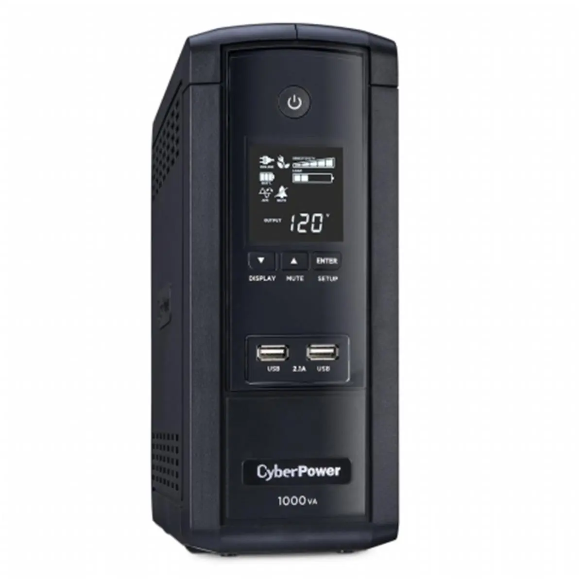 Cyberpower BRG1000AVRLCD UPS System - 1000VA, 600W, 120V AVR, LCD Display, 10 Outlets, 2 USB 2.1A Charging Ports, 16.25 lbs, Batteries Included