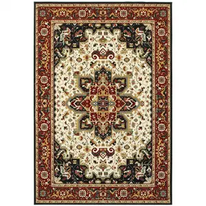 212 MAIN 5 x 8 ft. Red & Ivory Oriental Power Loom Stain Proof Classic Rectangle Size Area Rug, High Traffic