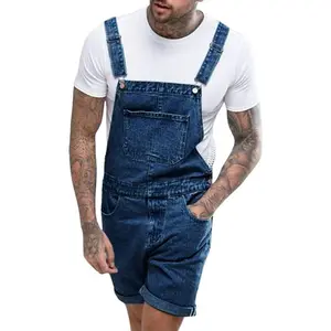 Beotyshow Mens Denim Shorts Bib Overall Jean Romper Casual Loose Fit Walkshort Button Pockets Summer Jumpersuit Fashion Menswear