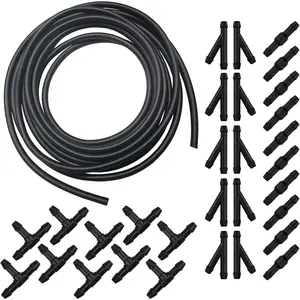 Pack-30  Windshield Washer Hose Kit, 13 Ft Flexible Leak-proof Rubber Hose, with T-type Y-type I-type Hose Connector,  Connection Water Pump and Nozzle Accessories for  (Black)