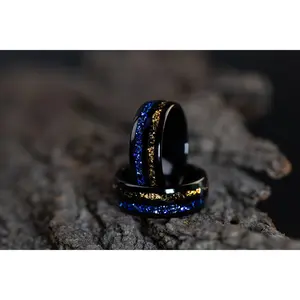 Starfire Tungsten - Nebula & Meteorite Crushed Gold Leaf Ring, 8mm