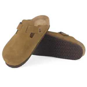 SOFTYOHO Clogs for Women Men, Mules with Arch Support and Adjustable Buckle, Suede Leather Cork Footbed Potato Shoes