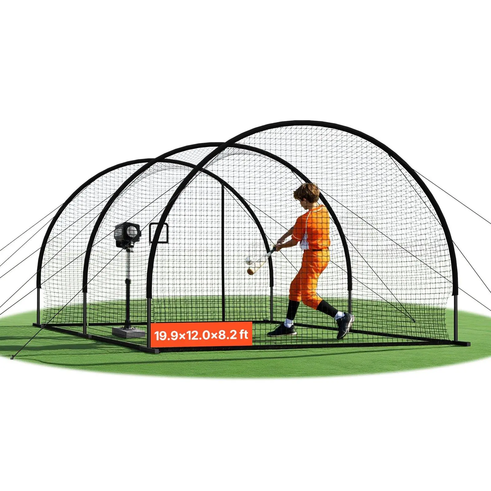 19.9 x 12.0 x 8.2 FT Freestanding Baseball Batting Cage, Heavy-Duty 30-Ply Knotted HDPE Netting Hitting Cage, Steel Reinforced Frame with Pitching Machine Opening & Detachable Door, Portable Quick Setup Training Net for Indoor Outdoor Practice