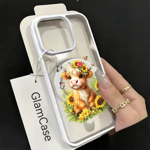 Cute Highland Cow Phone Case，Whimsical Floral Style for iPhone 17 16 15 14 13 12 11 Plus Pro Max.A17