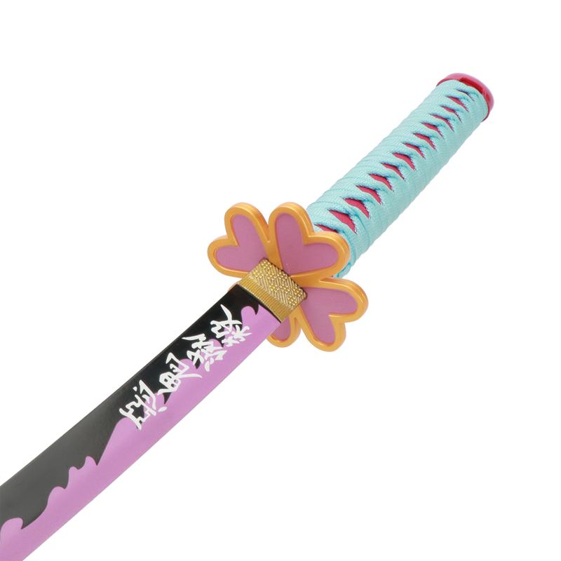 ELERVINO Real Demon Slayer Cosplay Sword Kanroji Mitsuri 41 inches Not Sharp Samurai Katana with Wooden Holder Stand Display Anime Fans for Halloween Role Playing Props Cosplay Collection Decoration Christmas Gift Birthday New Year