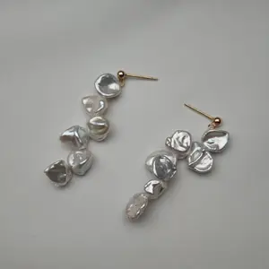 E572 White Keshi Pearl Earrings Freshwater Pearls | Gold-Plated Silver