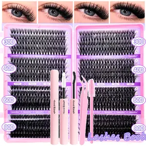 800pcs Lash Extension Book Kit, 30D 40D 60D 80D Volume Lashes, Individual Lash Clusters, 8-16mm Mixed Length, with Eyelash Bond Glue & Tweezers, Eyelash Tools, Beginner Friendly, Daily Wear, Party, Wedding, Diy Lash Kit
