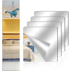 4 Pack  Mirrors for Wall,12x12 Inch Self Adhesive Frameless Small Mirror Tiles, Flexible Plastic Mirror Sheets for Bedroom  Gym Door (4Pcs inch)