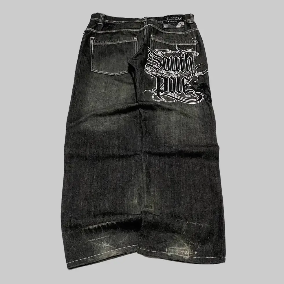 Euro-American hip-hop street style vintage American jeans, loose, versatile, stylish printed new wide-leg pants. Sreet Fashion Jeans Men Letter Embroidery American Harajuku Womenswear Bottom Streetwear Denim Pocket