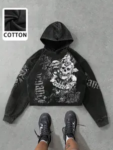 Gothic Hooded Sweatshirt with Skull Print, Soft Cotton Material, Streetwear Style, Perfect for Casual Wear & Daily