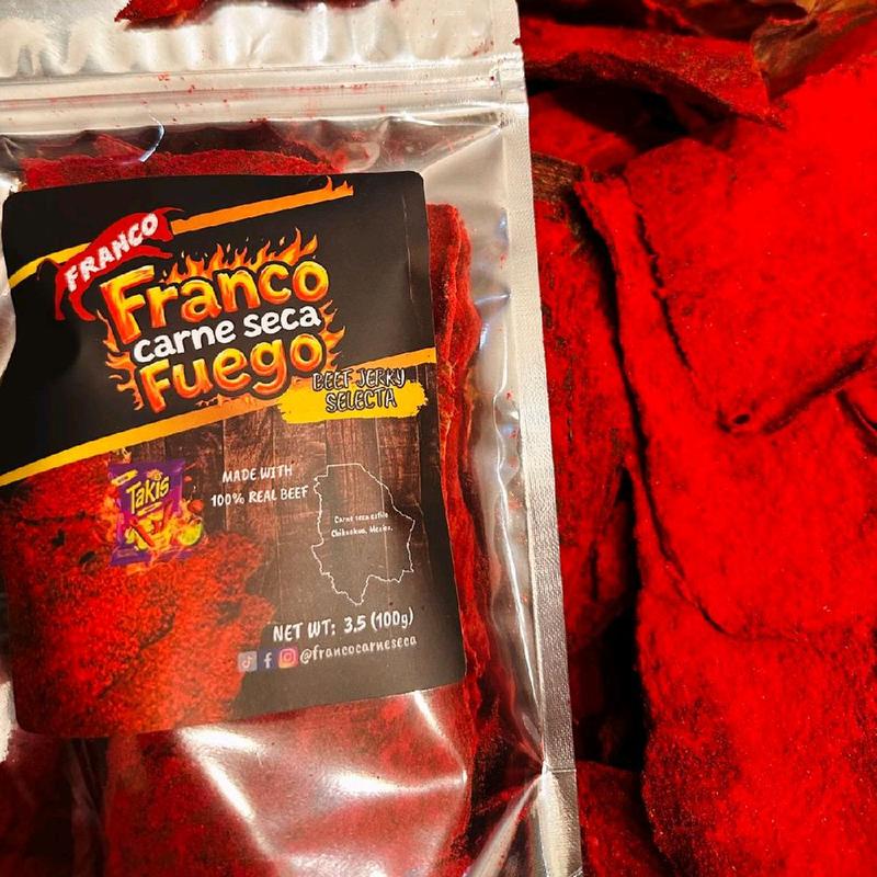 Franco Carne Seca Fuego Beef Jerky Spicy Snack 3.5 oz Dry Meat Snack Made with 100% Real Beef Dehydrated Fuego Takis Flavor