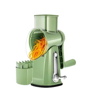 SUSTEAS Durable Rotary Cheese Grater with Handle 5 Replaceable Blades 18/10 Stainless Steel BPA-Free Green Kitchen Utensils Vegetable Slicer Dicer Fruit Vegetable Slicer Gadgets