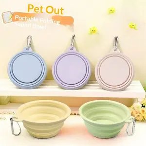 350ML Macaron Color Pet Portable Foldable Bowl, Cat Dog Outdoor Travel Bowl, Hanging Pet Water Feeding Silicone Bowl