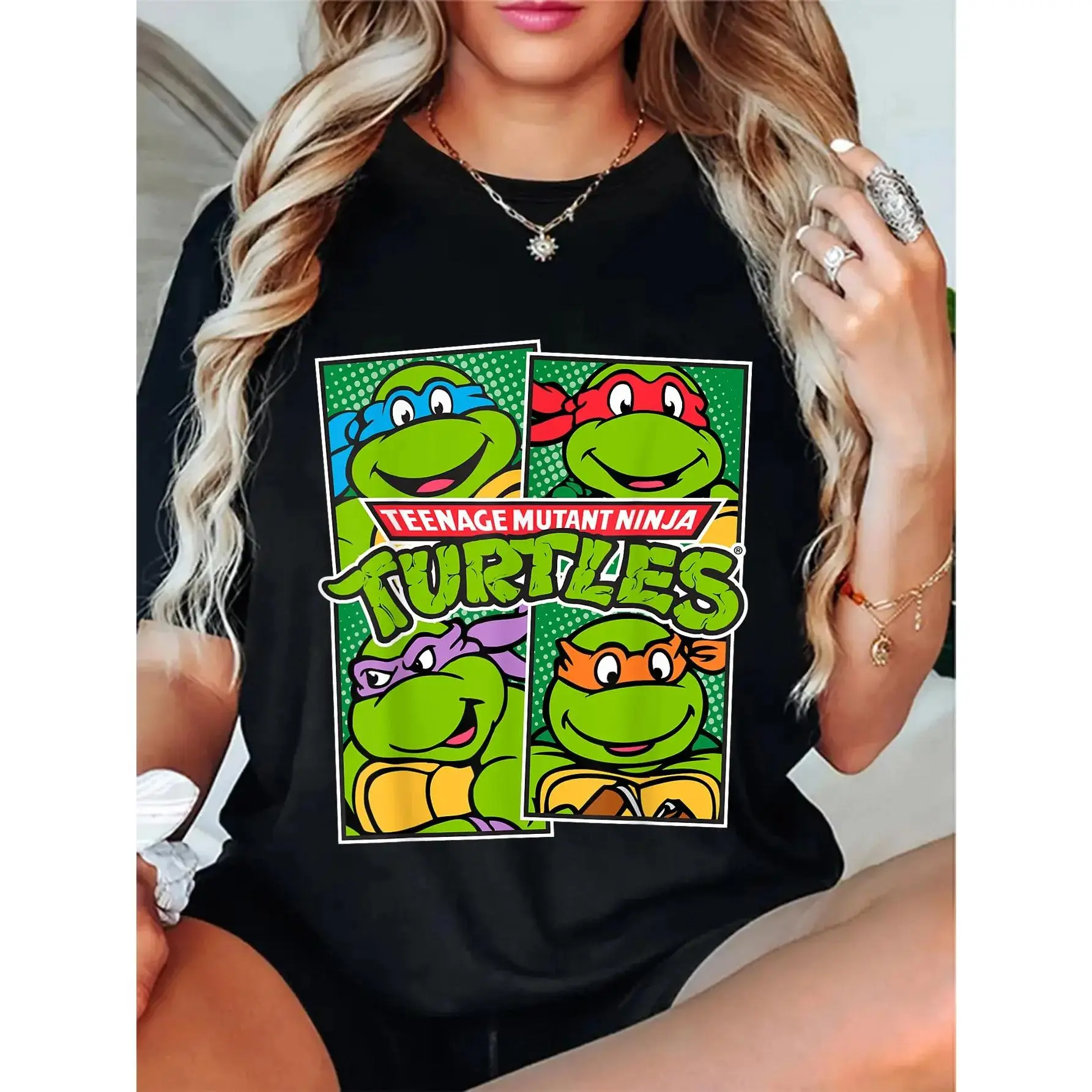 GGOR 100% Cotton Unisex Teenage Mutant Ninja Turtles Paneled Characters T-Shirt T-Shirt