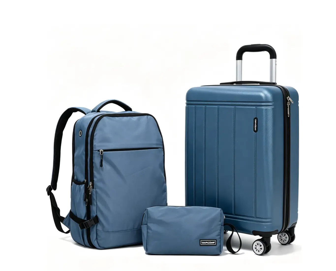 3 Piece Carry-on Luggage Sets, Hardside Suitcase with Spinner Wheels,Travel Backpack and a Packing Cube (Blue/ Black/ White)