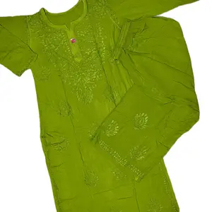 Trendy Reyon dye  Lucknowi hand work chikankari Kurta plazo cord set for women  Casual Womenswear Summer