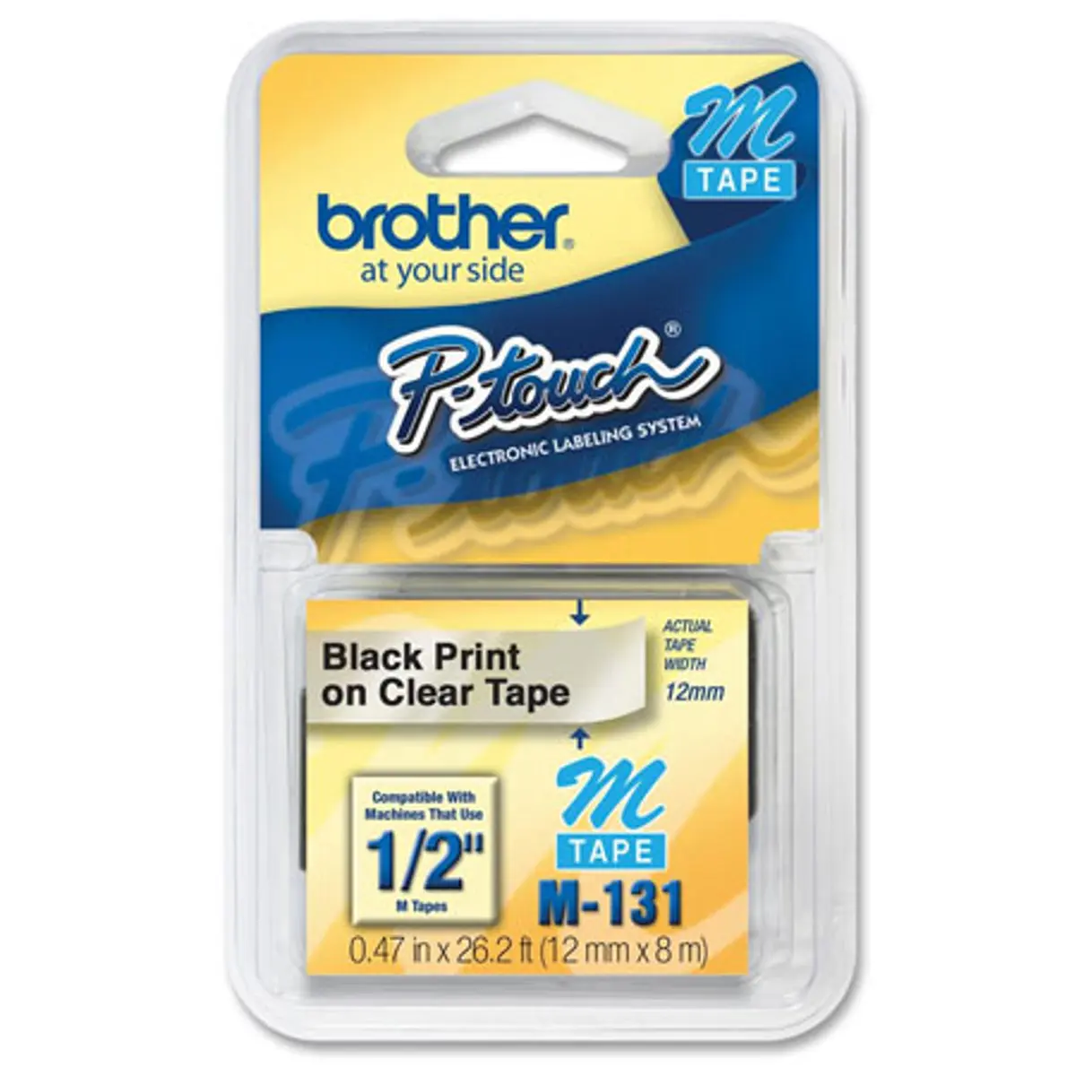 Brother 12mm (0.47") Black on Clear Non-Laminated Tape for P-Touch Labelers, 8m (26.2') Length