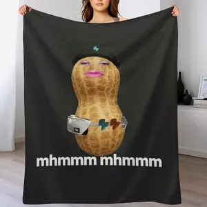 Mhmmm Mhmmm Funny Peanut Meme Blanket, Viral Goofy Peanut Gift for Friends, Soft Flannel Fleece Throw Blanket, Cozy Plush Bed Blanket for All Season Home Travel Camping, Funny Animal Meme Blanket