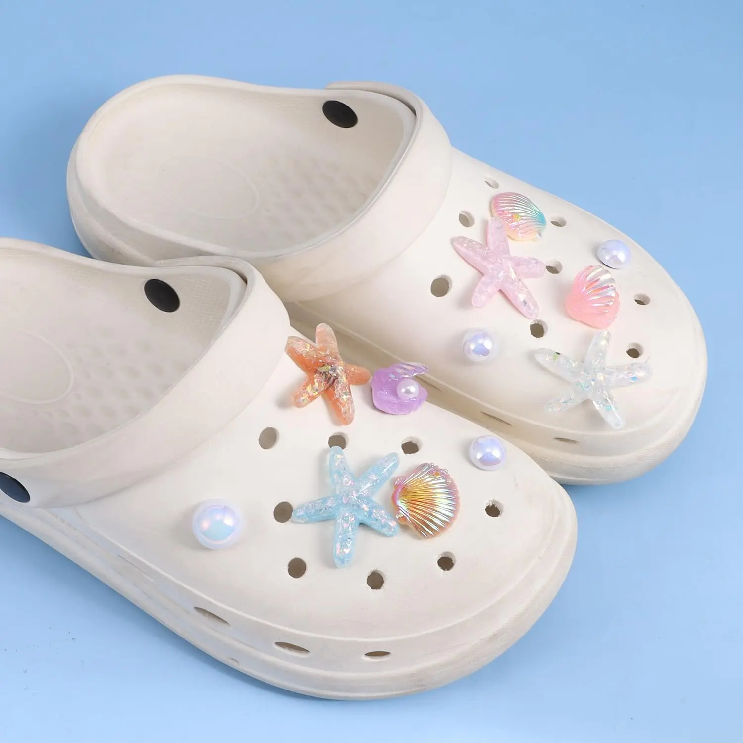 h-7 Summer Beach Theme Set: This shoe charm set features starfish, seashells and pearl accents, capturing a fresh beach vibe to personalize your Bling Shoe Charms for Women, Shoe Charms for Sneakers, Sandal Sneaker Shoe Sharms, Shoe Decoration Charms h-7 Summer Beach Theme Set: This shoe charm set features starfish, seashells and pearl accents, capturing a fresh beach vibe to personalize your Bling Shoe Charms for Women, Shoe Charms for Sneakers, Sandal Sneaker Shoe Sharms, Shoe Decoration Charms