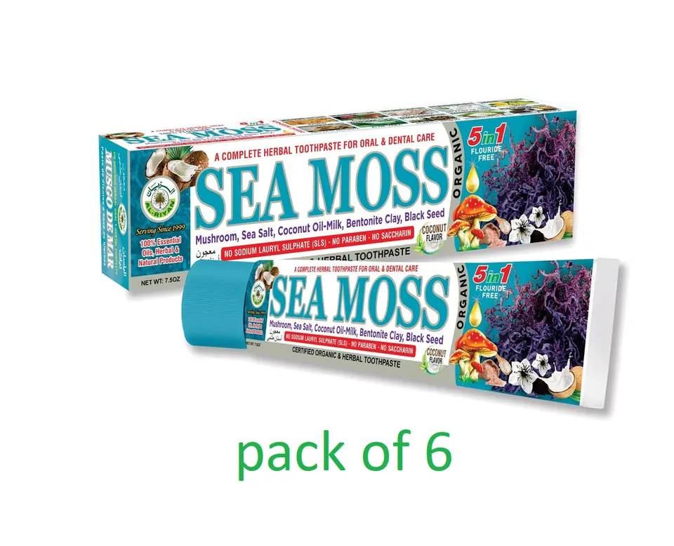 6 pack Sea Moss 5 in 1 ORGANIC TOOTHPASTE - AL RIYAN 100% Natural