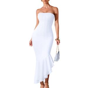 OYS women's sexy elegant sleeveless tube bodycon fishtail maxi evening dress