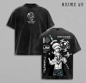 Trafalgar D. Law One Piece T-Shirt Menswear Top Underwear Heavy Cotton Vintage Washed Tee Double Printed Oversize Anime Manga Unisex Shirt