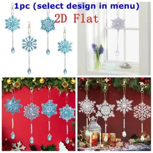 4pcs/set DIY Snowflake Diamond Painting Christmas Keychains Decoration Kit - Acrylic Double Sided Crystal Rhinestone Diamond Art Christmas Ornaments for Christmas Tree, Suitable for Home & Office Decor, Great Xmas Gifts, DIY Crafting, Hanging Ornament