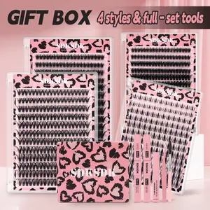 4-Style Lash Cluster Kit • Mixed Length DIY Individual Eyelash Extensions • Wispy Reusable Lash Clusters with Glue, Tweezers & Remover • At-Home Salon Look