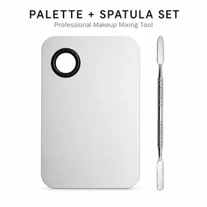 Professional Stainless Steel Makeup Mixing Palette Set with Spatula & Finger Ring Palette, MUA-Grade Sanitary Blending Tray for Foundation, Lipstick & Custom Shade Cream Makeup, Pro Artist Flawless Base Tool for Beauty Salons & At-Home Routines