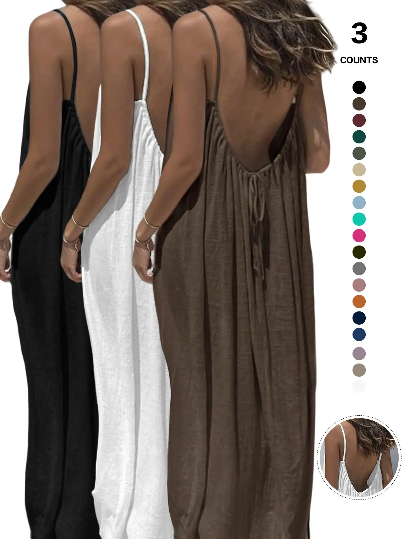 2026 Women's Plain Backless Long Dress Sleepwear, Elegant Sleeveless Loose-Fitting Home Clothes, All Seasons Casual Wear, Womenswear 2026 Women's Plain Backless Long Dress Sleepwear, Elegant Sleeveless Loose-Fitting Home Clothes, All Seasons Casual Wear, Womenswear