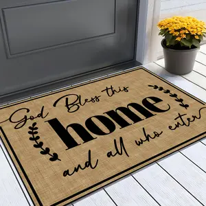 God Bless This Home Welcome Doormat - Non-Slip Indoor/Outdoor Entrance Mat with "God Bless This Home" Script, Flat Woven Rectangular Floor Mat for Front Door, Hand Wash Only, Lightweight Home Decor, Doormat for Front Door, Indoor Outdoor Mat