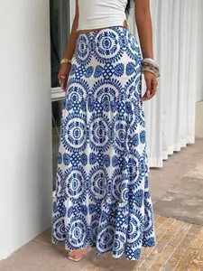 Women's Elastic Waist Fitted Long Maxi Skirt, Casual Vacation Style, Party/wear/relax, One Piece, Comfortable and Stylish