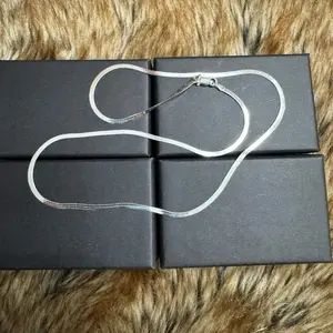 925 Symbolic Herringbone Silver Chain - Flat Snake Chain Style, Smooth Liquid-Like Appearance, Slanted Flat Metal Links for Flexible Blade-Like Texture