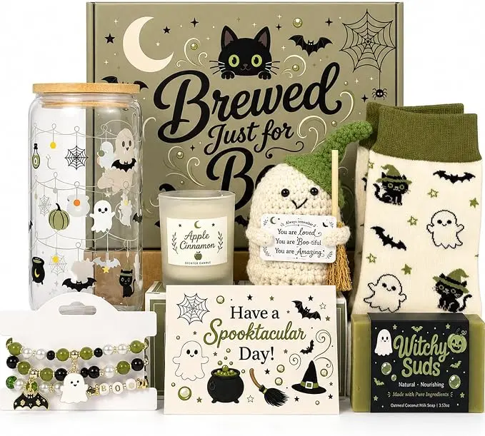 Boo Basket Stuffers for Women | Halloween Gifts for Women Teens Girls Her Sister Friend Adults, Halloween Boo Basket Ideas w Spooky Glass Cup