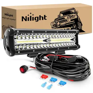 Nilight 12Inch 12 Inch 300W Triple Row Flood Spot Combo 30000LM Led Off Road Lights for Trucks with 16AWG Wiring Harness Kit