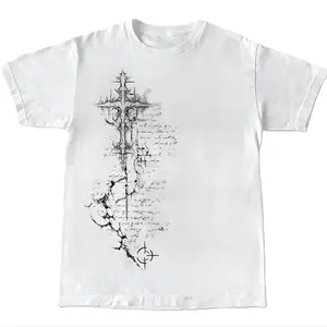 Gothic Scripture Cross T-Shirt, Dark Academia Crucifix Scroll Graphic Shirt, Vintage Emo Grunge Aesthetic Streetwear Tee, Crew Neck, Short Sleeve, Cotton, Gift for Aesthetic Him Her, Men And Womenswear Top