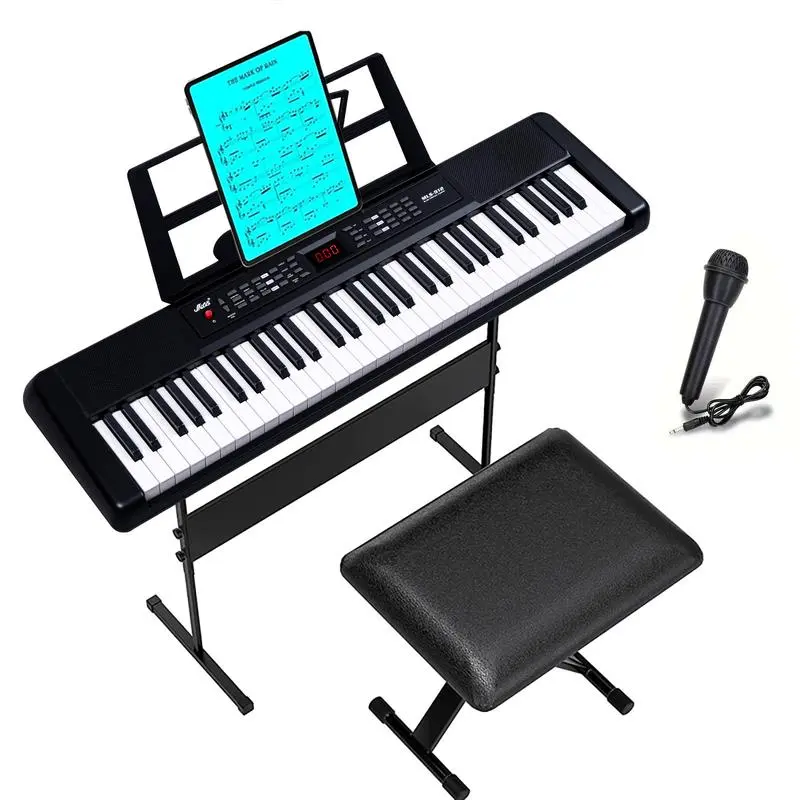 Kids' 61-Key Portable Electronic Digital Piano Keyboard (61key-piano-mls-912-set) for Beginner Children, with LED Screen, Music Stand, Microphone, Stickers, Christmas Gift Option