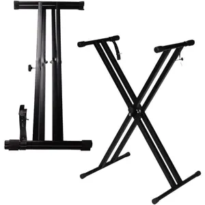 Glarry Adjustable Metal Music Keyboard Electric Piano Dual Tube X Stand Standard Rack