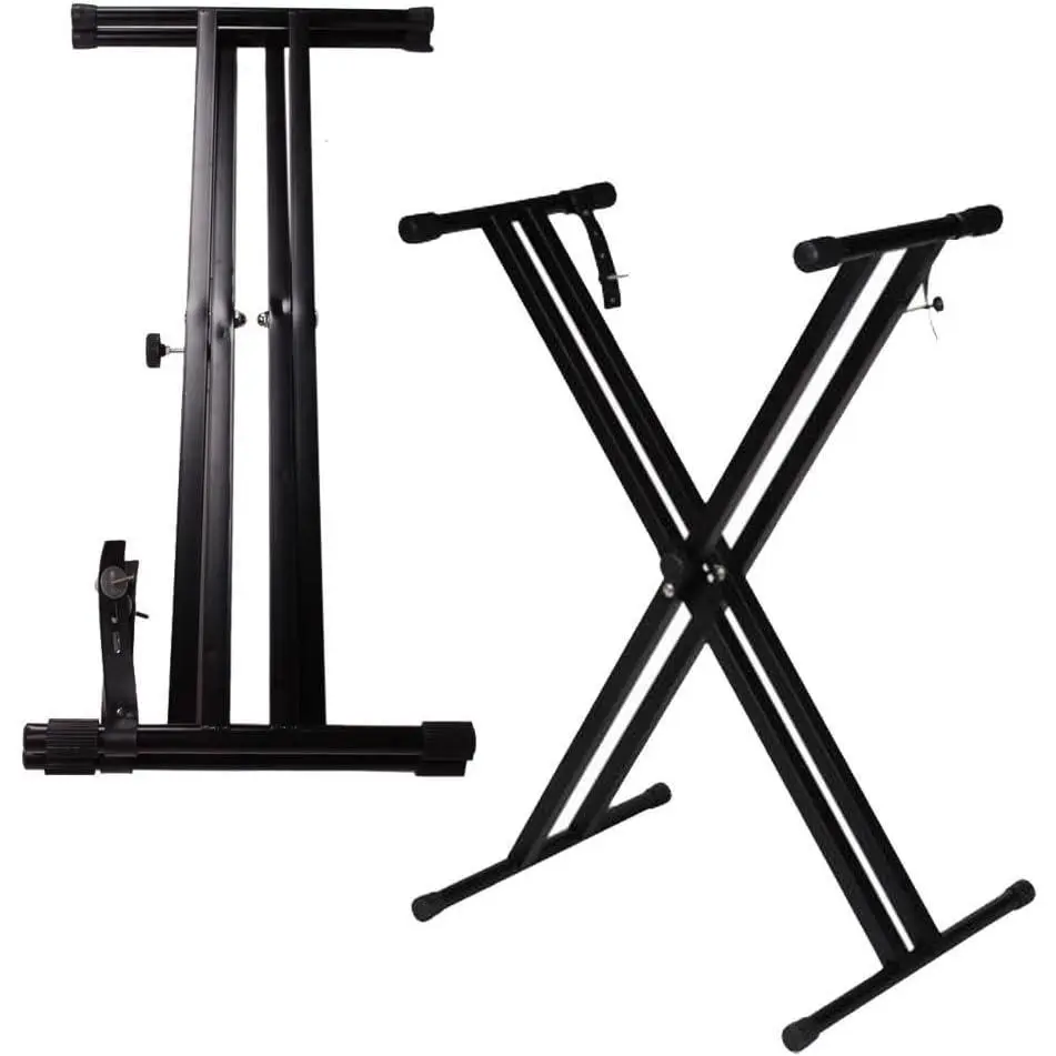 Glarry Adjustable Metal Frame Dual-Tube Standard Rack - Folded Stand for Churches Use, Display and Performance, All Keyboards, Easy Transportation, Musical Accessories, Keyboard Accessories