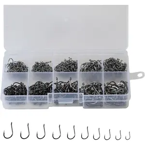 300 count Small Fishing Hooks Black High Carbon Fishing Hooks Set 6 Sizes with a Plastic Box