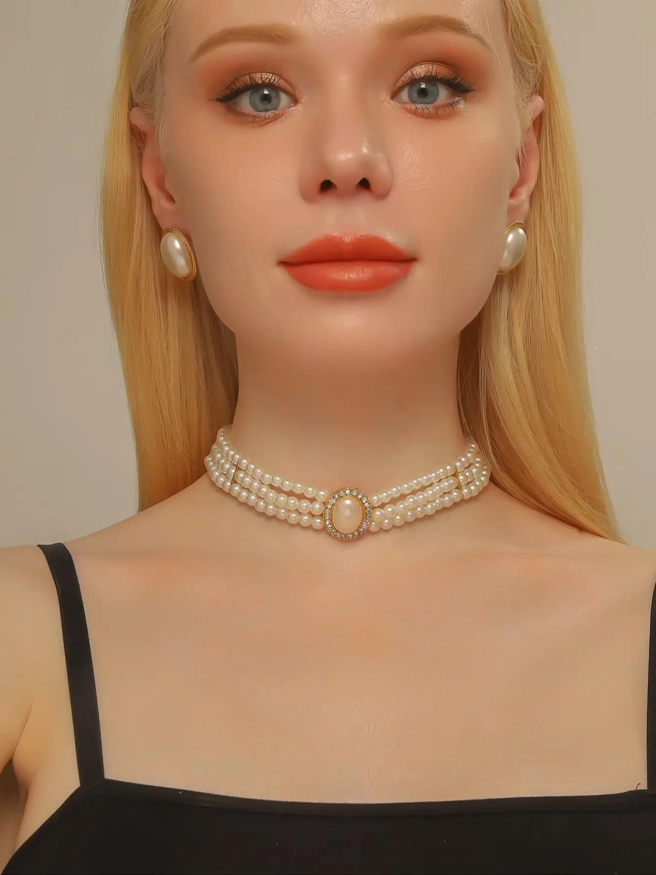 Women's Elegant Faux Pearl Decor Choker & Earrings Set, Rhinestone Decor Exquisite Trendy Jewelry Set, Fashionable Accessories for Party & Daily Clothing Decor