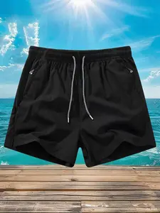 Men's Casual Gym Shorts Set, Comfortable Zipper Pockets, Elastic Waistband, Solid Colors, Ideal for Gym Running and Leisure Wear