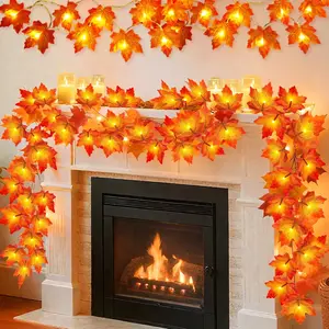 4 Pack Fall Decor Fall Garland with Lights Fall Decorations for , Total 40Ft 80LED Enlarged Maples Leaves Fall Lights  Operated Autumu Harvest Halloween Thanksgiving Decor Indoor Outdoor