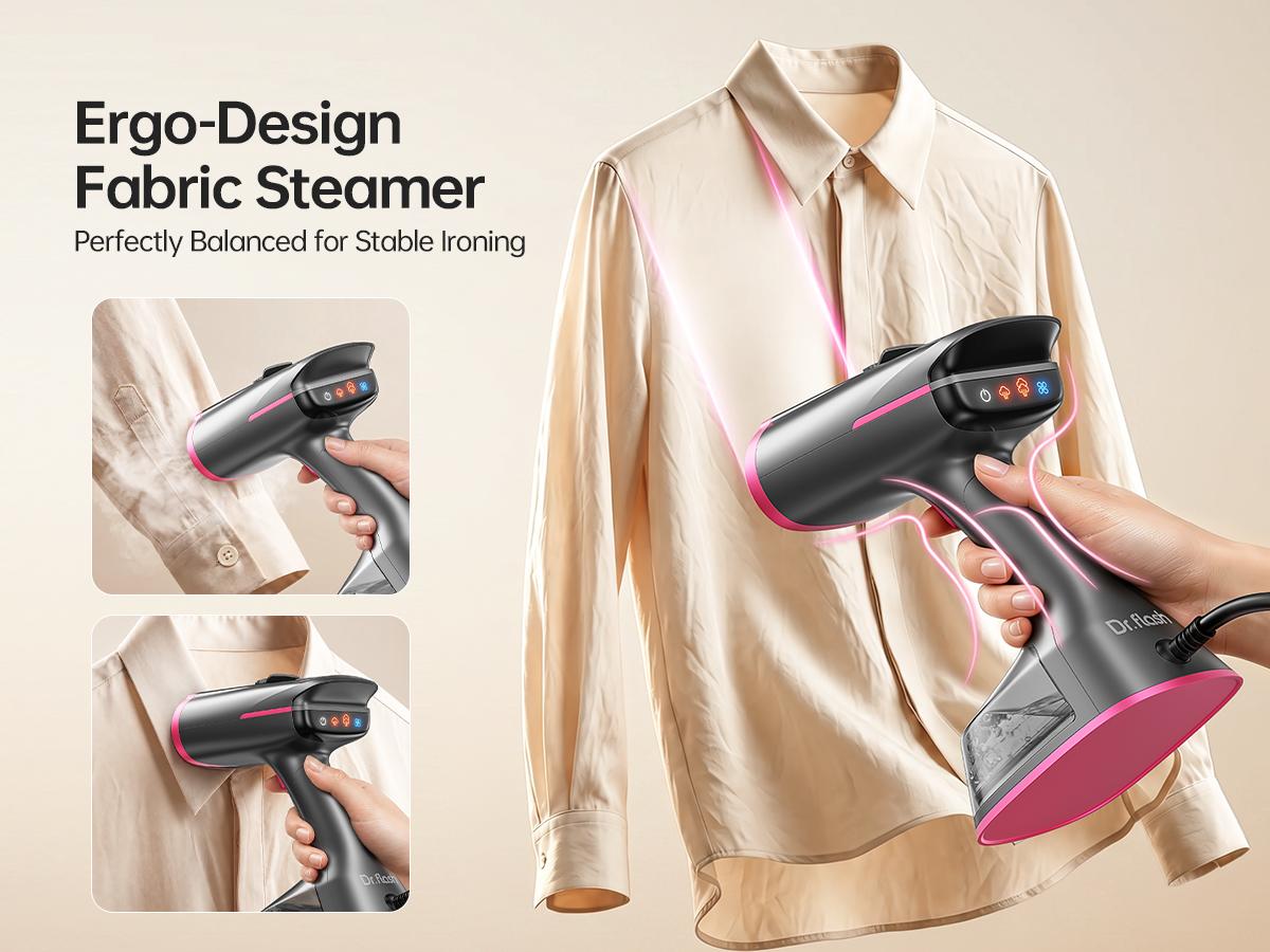 Dr.flash Vacuum Garment Steamer, Suction Steamer &Iron 2 In 1,270ml Big Capacity, 1400W Handheld Clothes Steamer, Portable Travel & Household Iron for Clothes, Fabrics, Large Cerannic Heat Panel