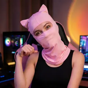 1/2Pcs Y2K Cat Ear Balaclava Mask, Black/Pink Breathable Lightweight Devil Horn Full Face Cover, Gothic Grunge Cosplay Party Beanie for Men Women