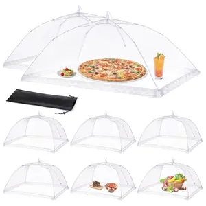 8 Pack Food Covers for Outdoors- 2 Extra Large (40"x25") + 6 Large (17"x17") Pop-Up Mesh Food Tents, Collapsible Reusable Bug-Proof Nets for Picnics, BBQs & Camping, Stainless Steel Frame